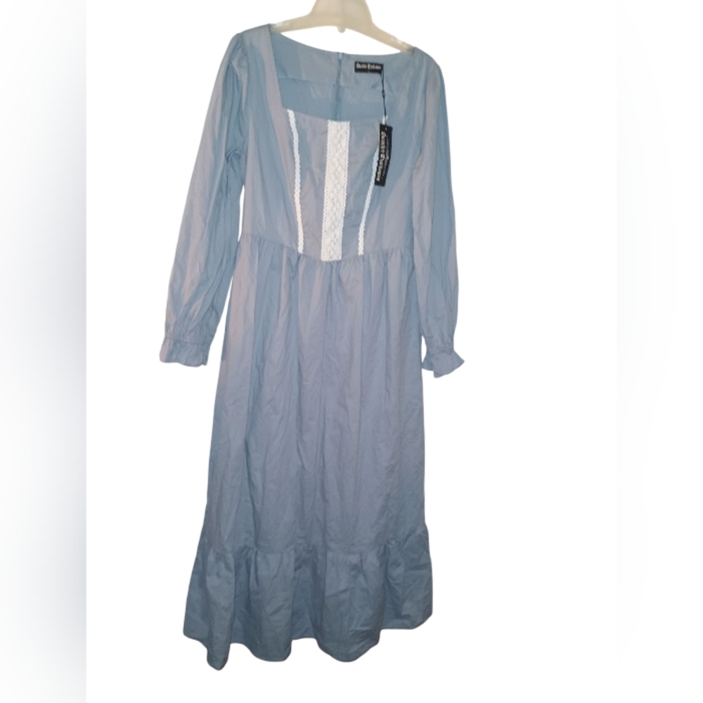 Scarlet Darkness Womens Long Sleeve Dress Large Blue White Lace Zip Pioneer